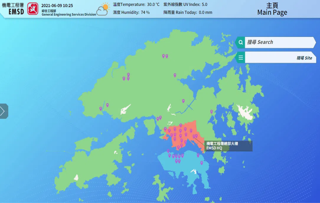 Screenshot of the system display all sites in Hong Kong